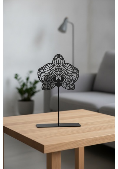 Metal Orkide Masaüstü Biblo Minimalist Bohem Siyah Ofis Dekorasyon Objesi Yükseklik: 18 Cm