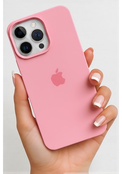 Iphone 15 Pro Max Uyumlu Kılıf Logolu Lansman Soft Içi Kadife Silikon Kapak Pembe