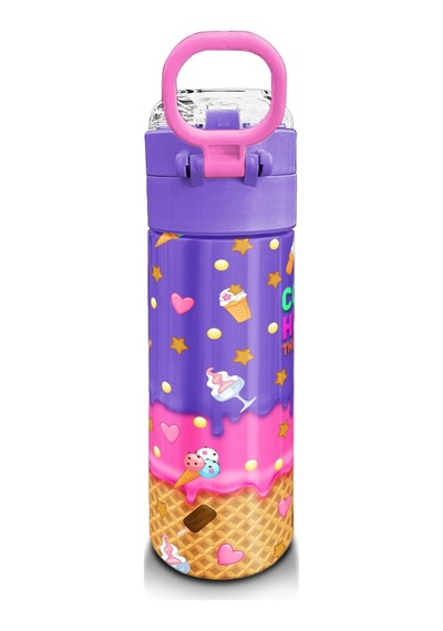 Coral High Kids Pembe Turkuaz K-pop Desenli Pipetli Ve Direkt İçim Çelik Termos 500 Ml 31989 Pembe - Mavi