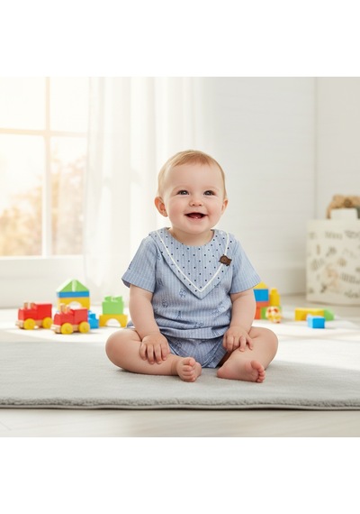 Ürünya Erkek Bebek Çocuk Kısa Kollu Şortlu 2'li Takım mavi