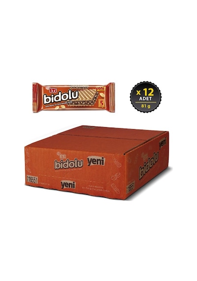 Eti Bidolu Kakao Kremalı Yer Fıstığı Parçacıklı Gofret 12 x 81 G