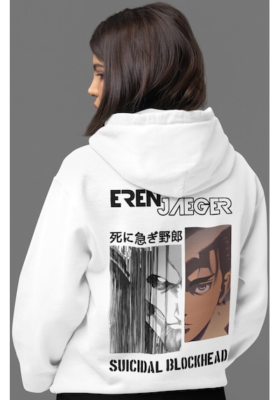 Sevbano Eren Jaeger Attack On Titan Suicidal Blockhead Anime Sırt Baskılı beyaz