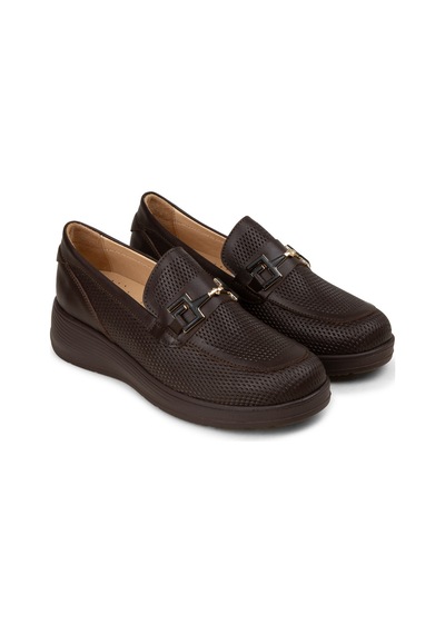 Deery Kadın Hakiki Deri Kahverengi Dolgu Topuk Loafer - N0277zkhvc01