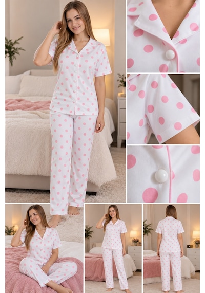 Üç Gül Ticaret Kadın Beyaz Pembe Puantiyeli Milan Kumaş Kısa Kollu Pijama Takımı Beyaz Beyaz Üç Gül Ticaret Kadın Beyaz Pembe Puantiyeli Milan Kumaş Kısa Kollu Pijama Takımı Beyaz Beyaz