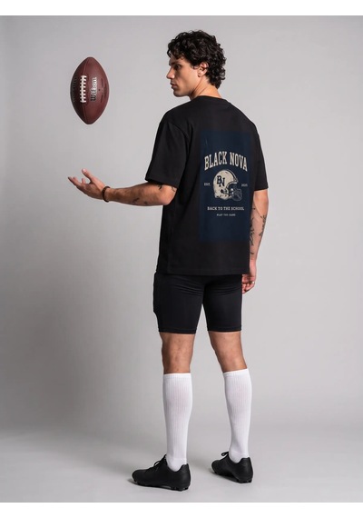 Black Nova Oversize Baskılı Unisex Tişört Nova Football Black Siyah