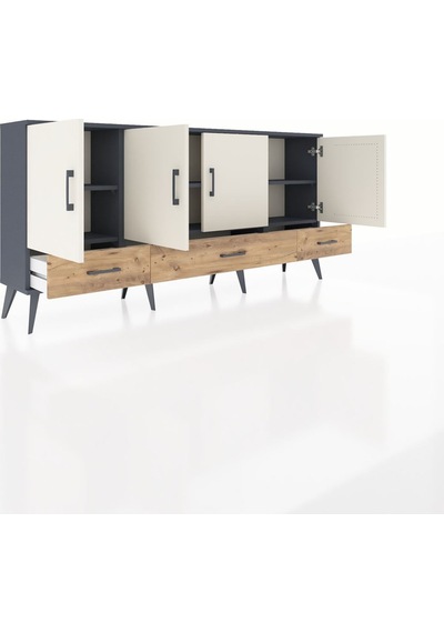 Arges Konsol 6 Raflı 3 Çekmeceli 4 Kapaklı 176x30x83 Antrasit-aytaşı/çam Aytaşı/çam Arges Konsol 6 Raflı 3 Çekmeceli 4 Kapaklı 176x30x83 Antrasit-aytaşı/çam Aytaşı/çam