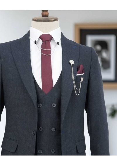Beystil Sivri Yaka Lacivert Takım Elbise Bezayak- Slim Fit Mavi