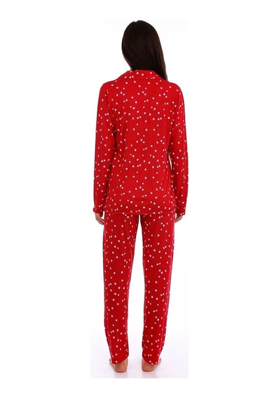 Etoile Bambu, Kırmızı, Boydan Düğmeli Kadın Pijama Takımı  evia Kırmızı