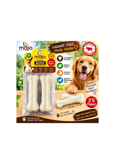 Majo Beyaz Pres Kemik 13 Cm 2 Li Paket Süt Lezzetli Köpek Çiğneme Ödülü Doğal Sığır Eti
