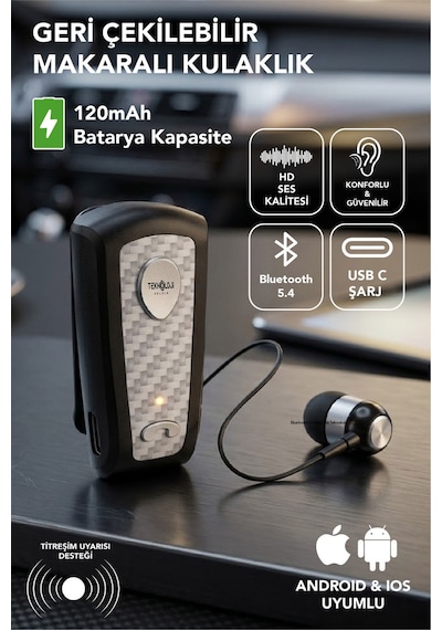 Lkb-38 Bluetooth Kulaklık V5.4, Geri Çekilebilir Makaralı, 1440 Saat Bekleme, Hd Ses, Gürültü Engelleme