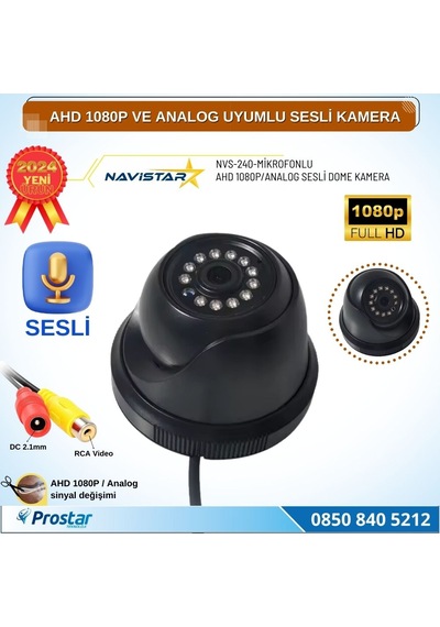 Mikrofonlu Ahd 1080p Ve Analog Pal Çevrilebilir Plastik Mini Dome Araç Kamerası