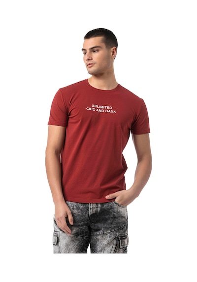 Cipo & Baxx Erkek Regular Fit Baskılı Pamuklu T-shirt Ct827 Bordo