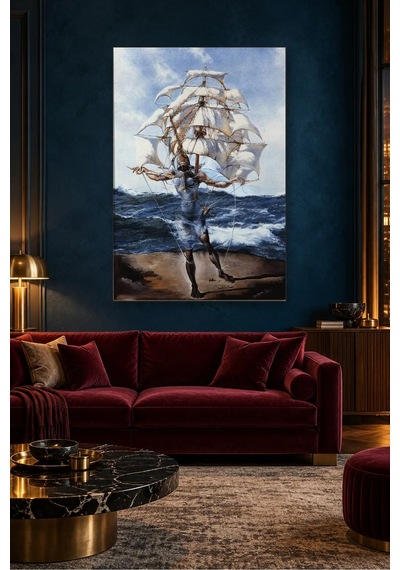 Fida Dali Yelkenli Gemi Adam Canvas Tablo Çok Renkli