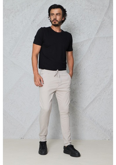 Blayn Jeans Erkek Krem Jogger Pantolon Rahat Kesim, Bağcıklı, Mevsimlik Günlük Kullanım