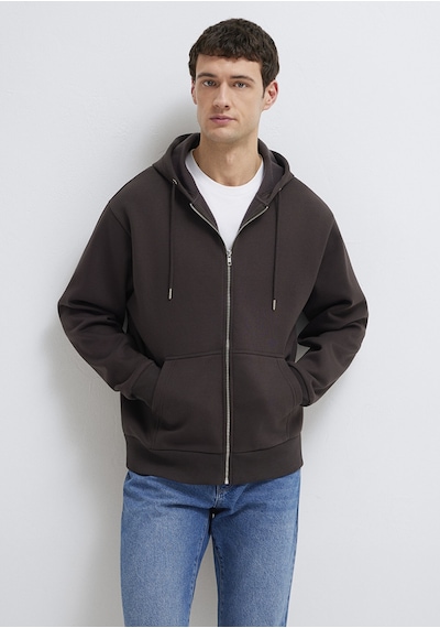 Mavi - Kapüşonlu Fermuarlı Kahverengi Basic Sweatshirt 0s10277-70219 Kahverengi