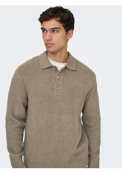 Only & Sons Onsdale Rlx Ls Polo Knıt Noos Erkek Gri Kazak - 22033324