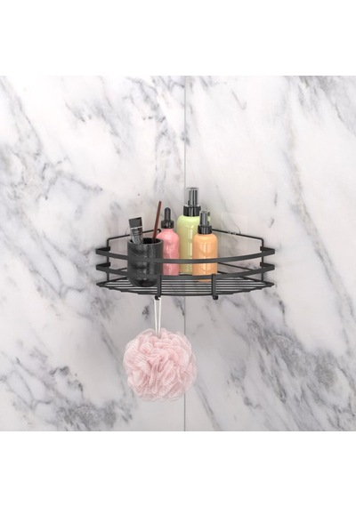 Teknotel Yapışkanlı Kancalı Banyo Köşe Rafı Mat Siyah St107H Siyah