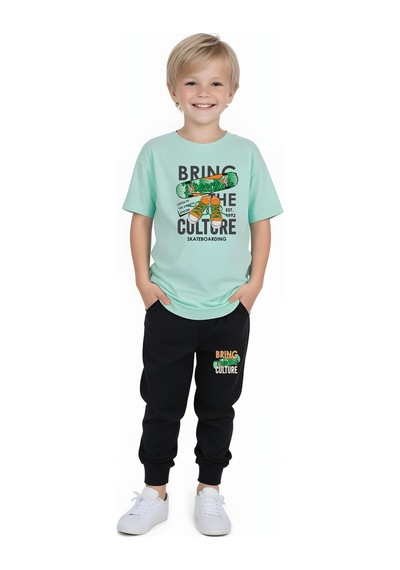 Fyk Kids Erkek Çocuk Mevsimlik Bring Baskılı Alt-üst Takım Mint Yeşil