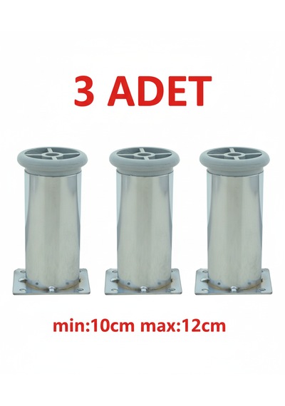 Ludıa Metal Ayarlanabilir 3 Adet Mobilya Ayağı Metal Tablalı 10cm Gri