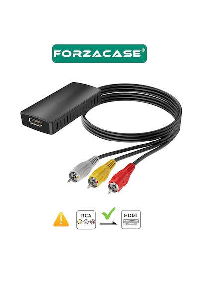 Forzacase Av To Hdmı Çevirici Adaptör Rca Kırmızı-beyaz-sarı Hdmı Dönüştürücü Full Hd 1080p Fc1209