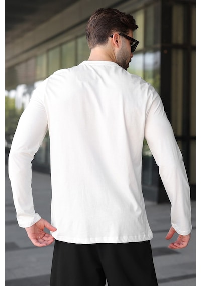 Madmext Ekru Pamuklu Slim Fit Erkek Tişört E7187