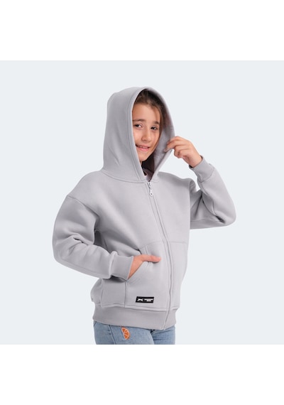 Slazenger LEKAN Çocuk Fermuarlı Kapüşonlu Cepli Taş Gri Sweatshirt