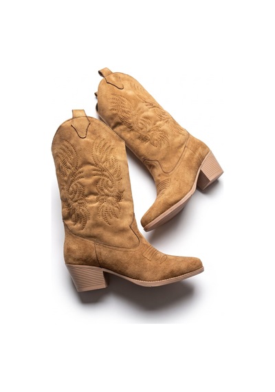 V.s.h Velvet Sara Kadın Western Basklılı Taba Kovboy Çizme -2555