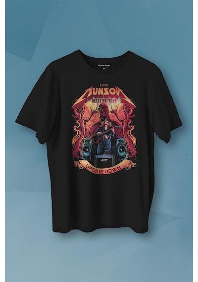 Eddie Munson Hell Fire Club Hellfire Tour Baskılı Tişört Unisex T-shirt 001
