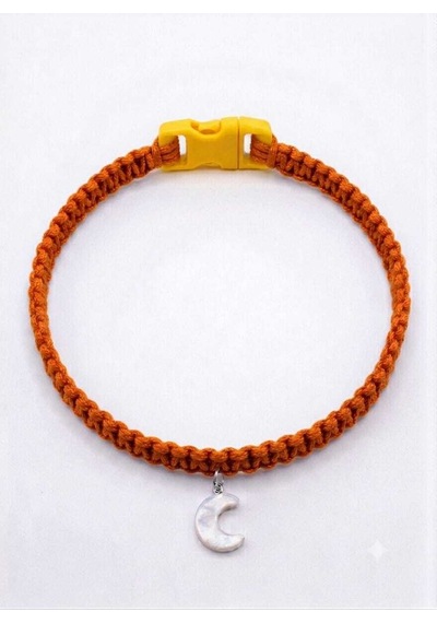 Turuncu El Örgüsü Makrome Kedi Tasması 27 Cm - Ay Figürlü Charm Şık Kedi Boyun Tasması