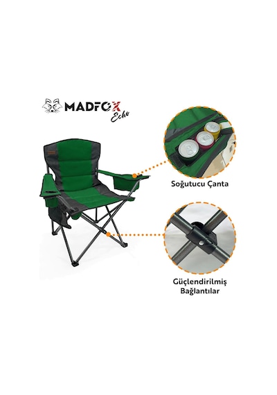 Madfox Echo Katlanır Kamp Sandalyesi Soğutucu Çantalı Yeşil Yeşil