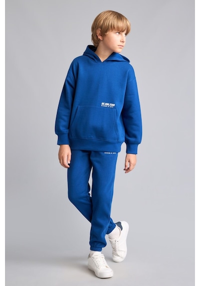 Defacto Regular Fit Kapüşonlu Baskılı Kanguru Cepli Kalın Kumaş Sweatshirt Erkek Çocuk H9682a826wnbe842 Mavi-be842