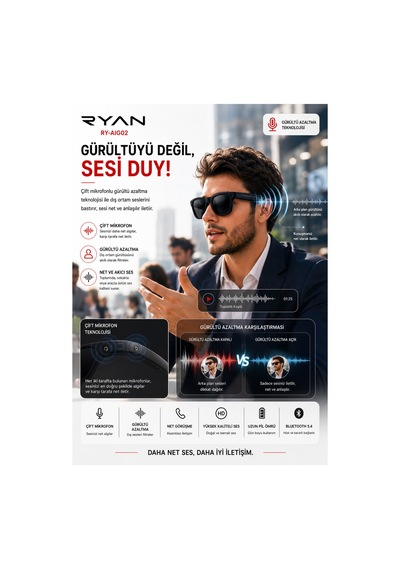 Yapay Zeka Destekli Kameralı Akıllı Güneş Gözlüğü 8mp Anlık Çeviri Bluetooth Sesli Asistan Fotoğraf Video Ry-aıg02