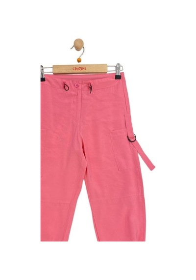 Çikoby Kız Çocuk Beli Paçası Lastikli Dokuma Pantolon-13753-pembe Pembe