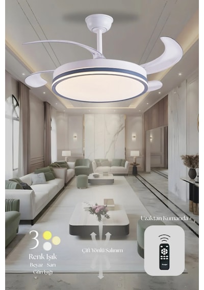 Hoogar German Kuhle Antrasit Tavan Vantilatörü 3 Renk Led Gizli Pervaneli Kumandalı Dimmer Ayarlı Bl Sistem Isınmaz Motor