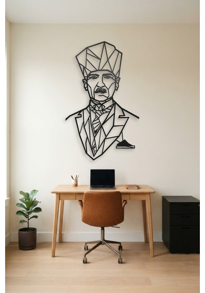 Atatürk Çizgi Metal Duvar Tablosu - Duvar Sanatı - Duvar Dekoru - Siyah
