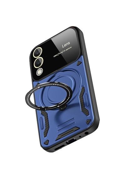 Samsung Uyumlu Galaxy S25 Edge Kılıf Joy Lens Standlı Kapak Lacivert,