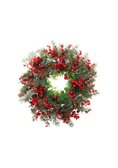 45 Cm 17.71 İnç Festive Yapay Noel Çelengi Çam Yaprakları Ve Kırmızı Meyveler Klasik Duvar & K