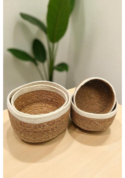 Digithome 4 Lü Naturel Yuvarlak Organizer Sepet - Pnl-ph35 S/4 Kahverengi