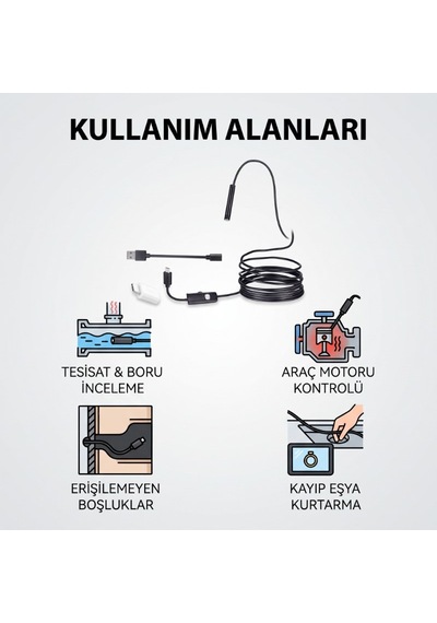 Özel Üretim Esnek Görüntüleyici Hırdavat Ürünü 5 Metre Yılan Kamera Led Işıklı Ip67