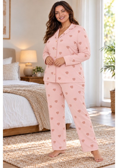 Seboteks Milan Kumaş Önden Düğmeli Uzun Kollu Büyük Beden Kadın Pijama Takımı 3497 Somon Seboteks Milan Kumaş Önden Düğmeli Uzun Kollu Büyük Beden Kadın Pijama Takımı 3497 Somon