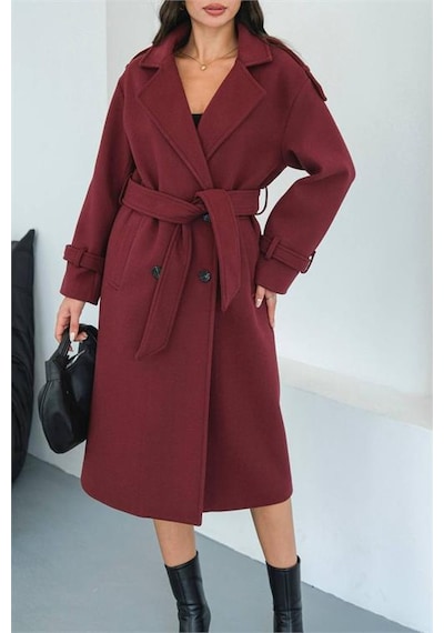 Neşeli Butik Kadın Omuz Detaylı Bordo Kaşe Kaban Nbmylk34 Bordo