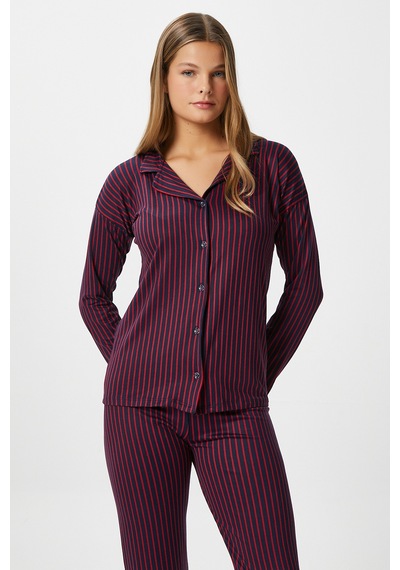 Ritnice Kadın Secret Extra Soft Lacivert Bordo Çizgili Pijama Takımı Bordolacivert Bordo - Lacivert