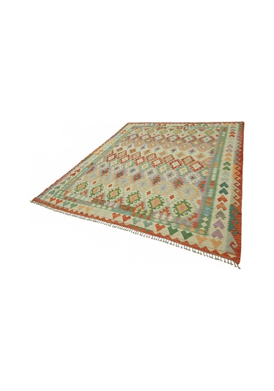 Bespoky Çok Renkli Geometrik Etnik Salon Halısı El Dokuma 48781 KREM