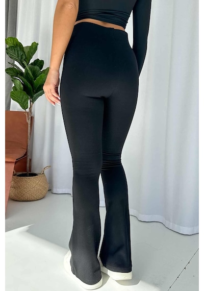 Mine Tan Butik İspanyol Paça Çelik Örme Tayt - Siyah Siyah