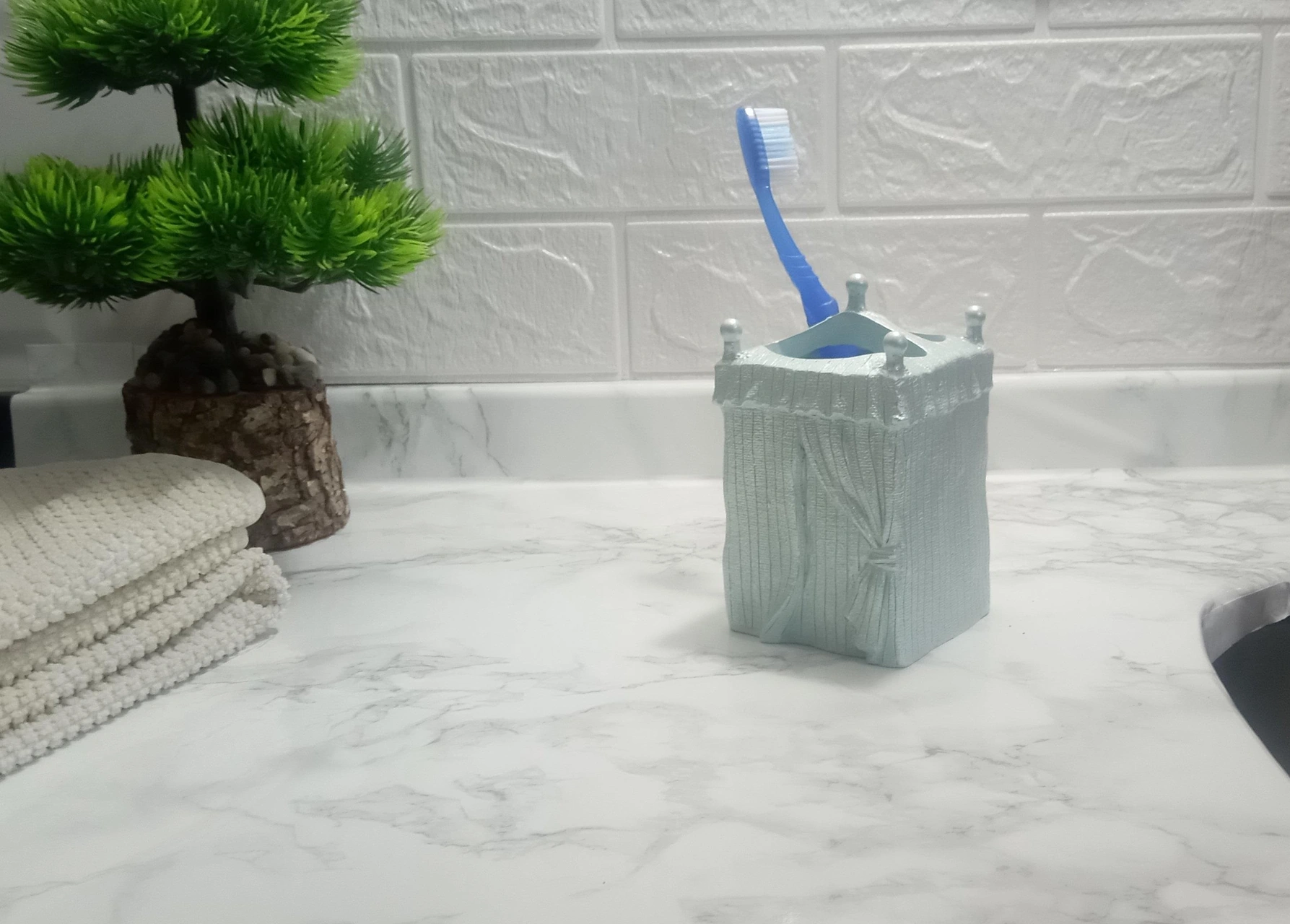 2 Adet Diş Fırçalık Deniz Feneri Model Poliresin 7x7x12cm Banyo Seti Çok Renkli