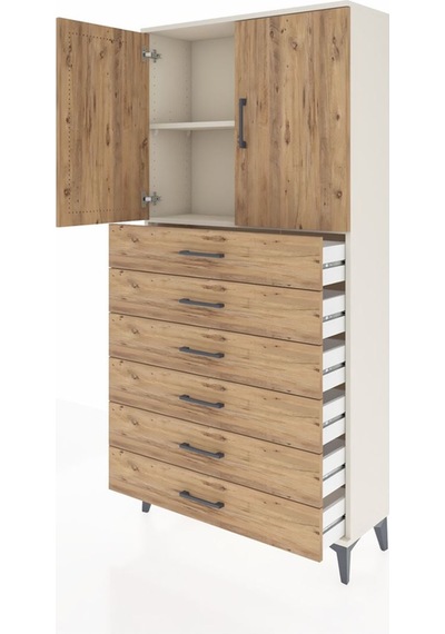 Arges Dolap 2 Raflı 6 Çekmeceli 2 Kapaklı 88x30x182 Aytaşı-çam Aytaşı