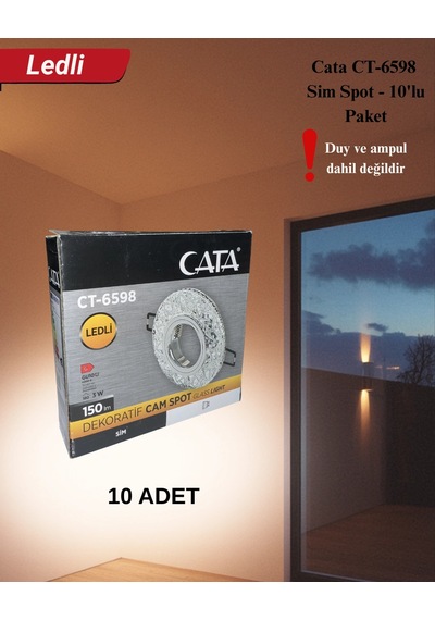 Cata Ct-6598 Sim Dekoratif Cam Spot Kasası - 10 Lu Paket Gümüş - Cam