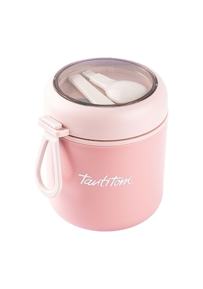 Tantitoni Paslanmaz Çelik Yuvarlak Kaşıklı Yemek Taşıma Kabı 530ml Pembe Pembe