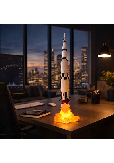 Saturn V Roket Gece Lambası Dekoratif Ve Özel Hediye Çok Rekli - Beyaz