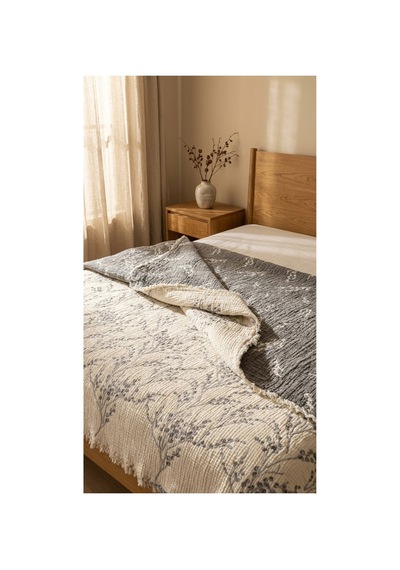 %100 Pamuk Çiçekli Desen 8 Kat Müslin Örtü Pike 220 240 Battal Boy Yatak Örtüsü Battaniye Gri - 891848391 Gri